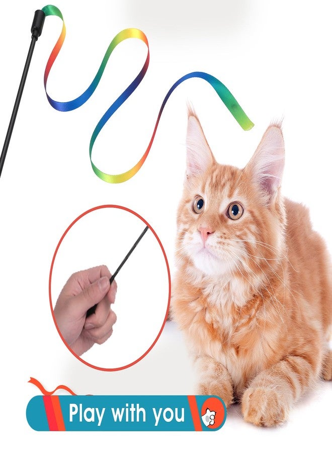 Amaxiu Cat Wand Toy Set, Interactive Cat Wand Toy with Rainbow Ribbon String, Rainbow Cloth String, Leopard Print Cloth String for Small Cats Kittens Indoor Training Catcher (3 Packs) - Image 2